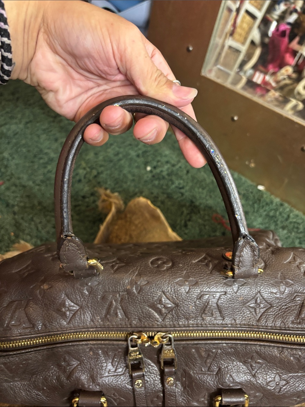 Vintage Brown Monogram Leather Satchel - Picture 6 of 15